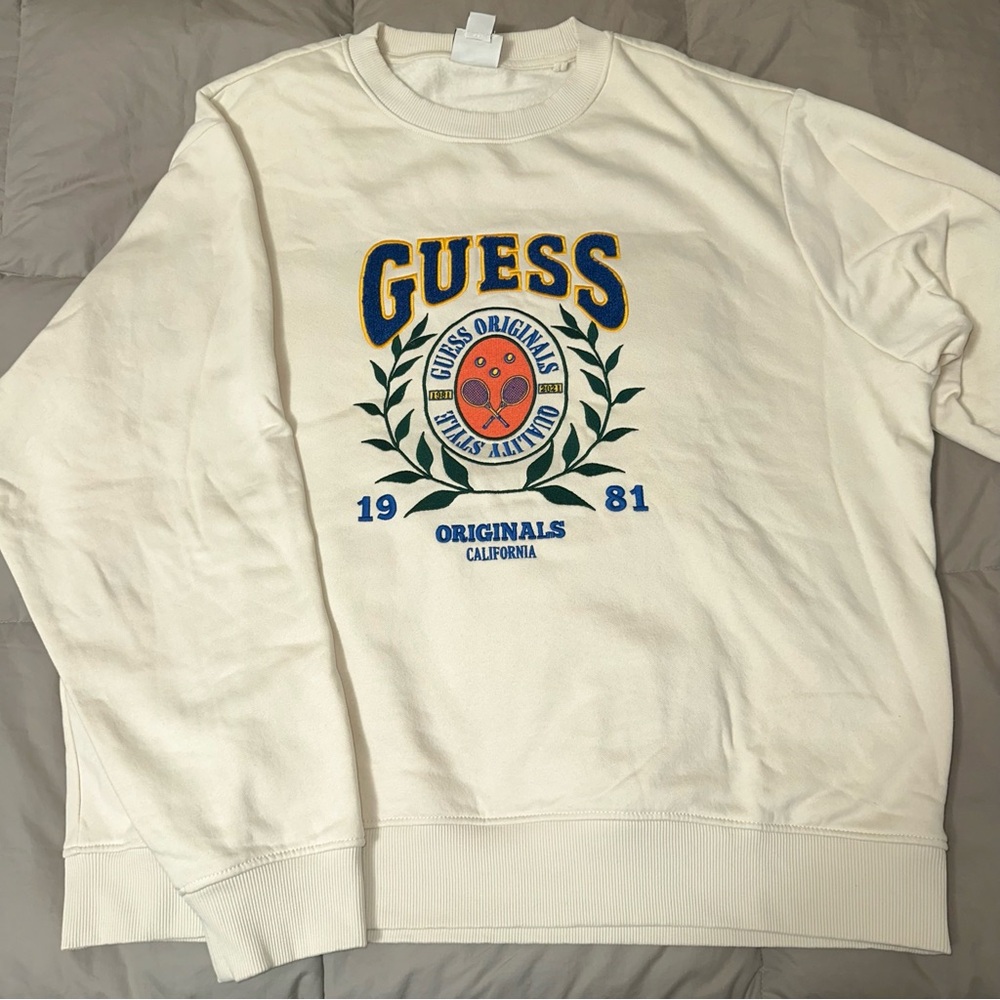 Guess Men's Cream Graphic Crewneck Sweater